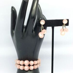 VINTAGE Pink MOONGLOW Bracelet Earrings Bead Set MCM Midcentury Spring Easter